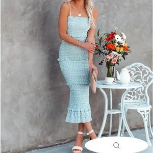 Vici Floral Smocked Ruffle Midi Dress